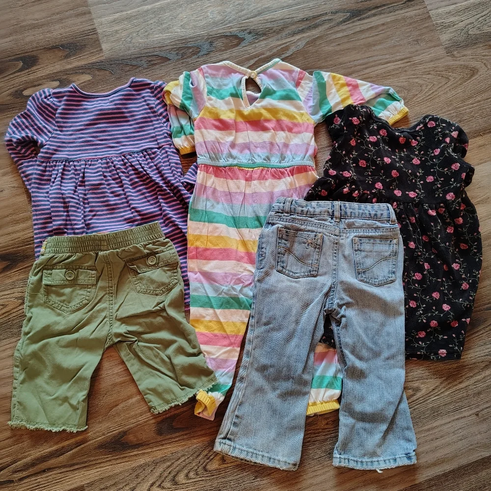 Lot 5 Toddler Girls Clothes 18-24mo OshKosh Old‎ Navy Dresses Jeans Capris